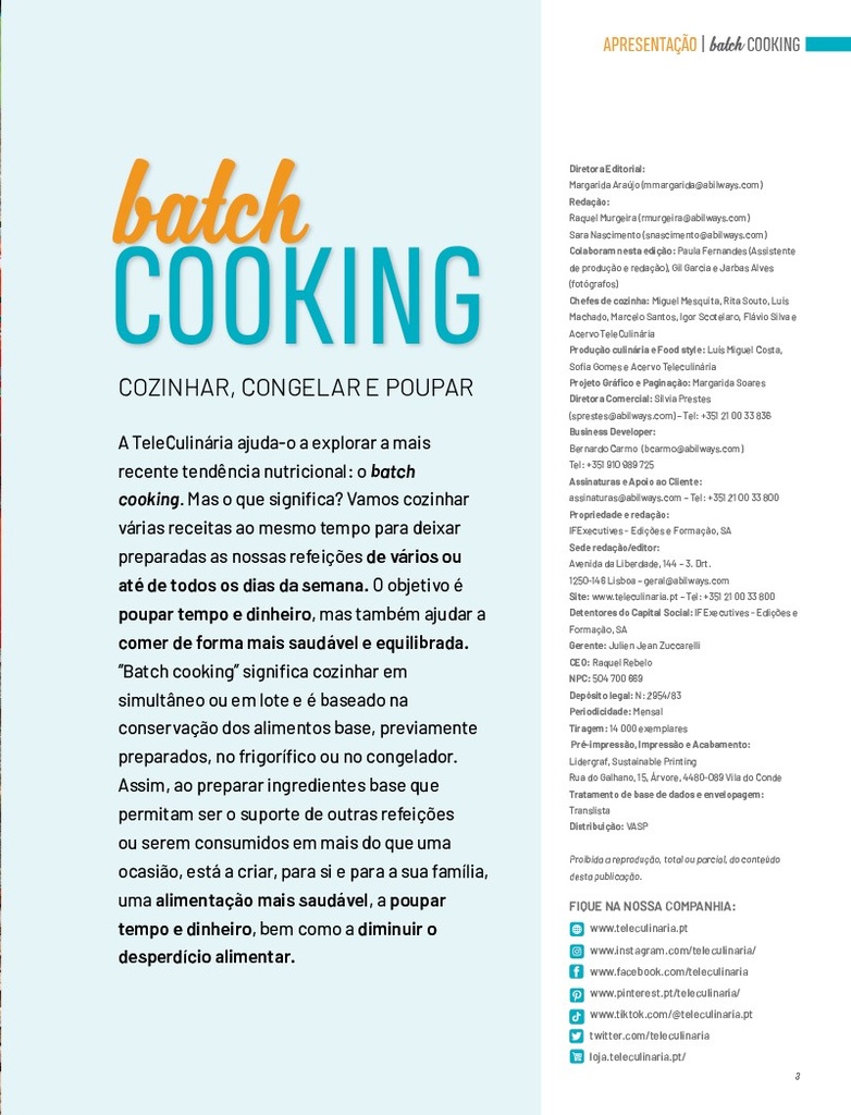 Batch cooking (Cozinhar, congelar poupar)